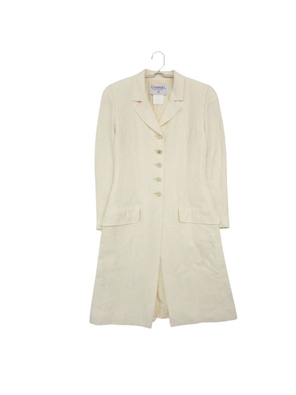 Chanel Chesterfield CC Logo Button Long Coat Notch Lapel Shoulder Pad Fully